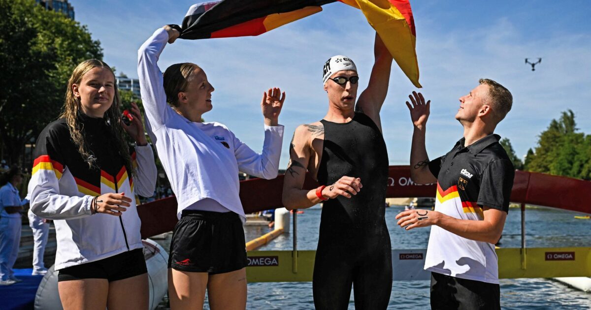 Die deutsche Freiwasser-Staffel hat Grund zur Freude.
