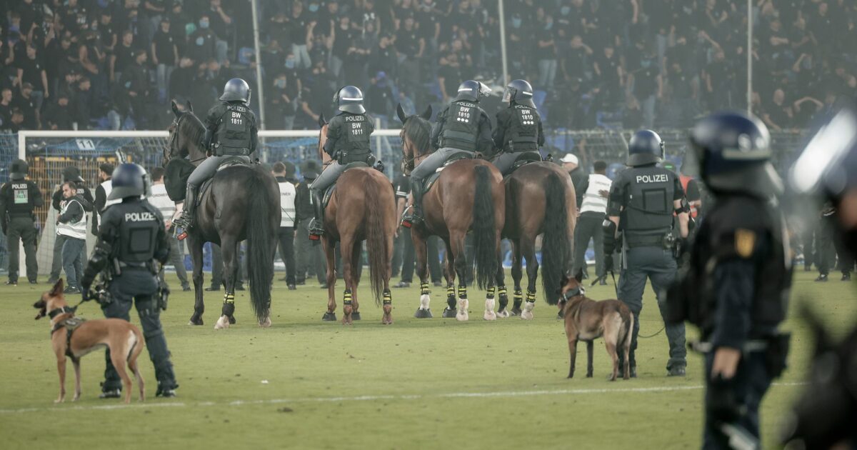 Beim DFB-Pokalspiel in Mannheim war auch berittene Polizei auf dem Spielfeld. (Archivbild)