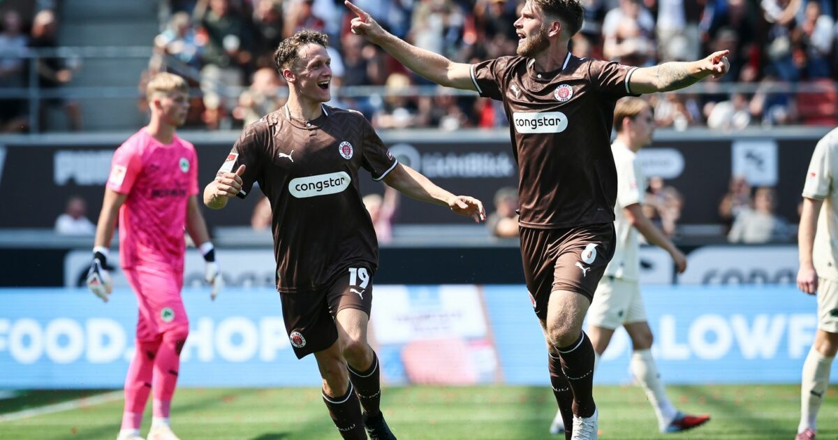 Brachte seine neue Mannschaft in Führung: St.-Pauli-Verteidiger Marcus Mathisen (r).