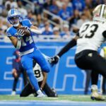 St. Brown (links) erzielte im ersten Saisonspiel zwei Touchdowns für die Lions.