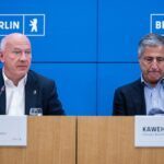 Berlins Regierender Bürgermeister Kai Wegner (l) und der Olympia-Beauftragte Kaweh Niroomand erklärten den Rückzug bei der Olympia-Bewerbung.