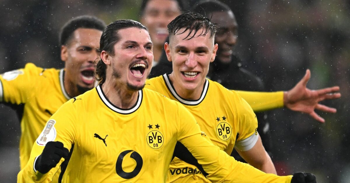 Marcel Sabitzer (l) schoss Borussia Dortmund per direkt verwandeltem Freistoß zum Sieg