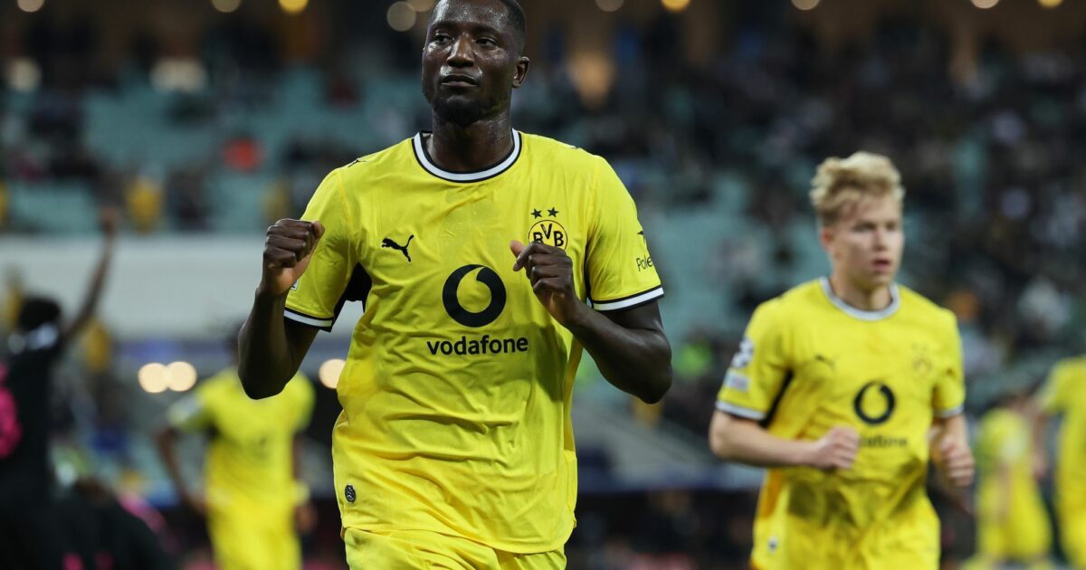 Serhou Guirassy bejubelt das frühe Führungstor des BVB.