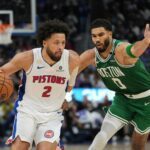 Cade Cunningham (l) führte die Pistons zu einem Comeback-Sieg gegen Boston.